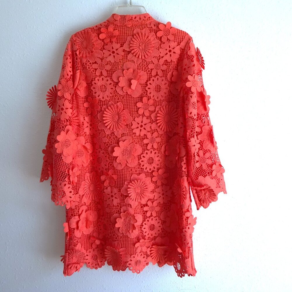 J.Marie Seraphina Dress Size XS Pink Coral Short Floral 3D Lace Long Sleeve - Picture 5 of 8